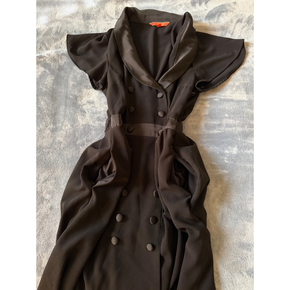 ModCloth Black Satin Collar Double Breasted Midi Dress Small Tuxedo Style - Picture 12 of 13